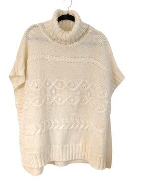 LOFT Oversized Cream Cable-Knit Turtleneck Sweater Poncho XS/S